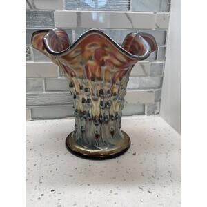 Vintage Fenton April Showers Amethyst Carnival Iridescent Glass Vase Ruffled Rim